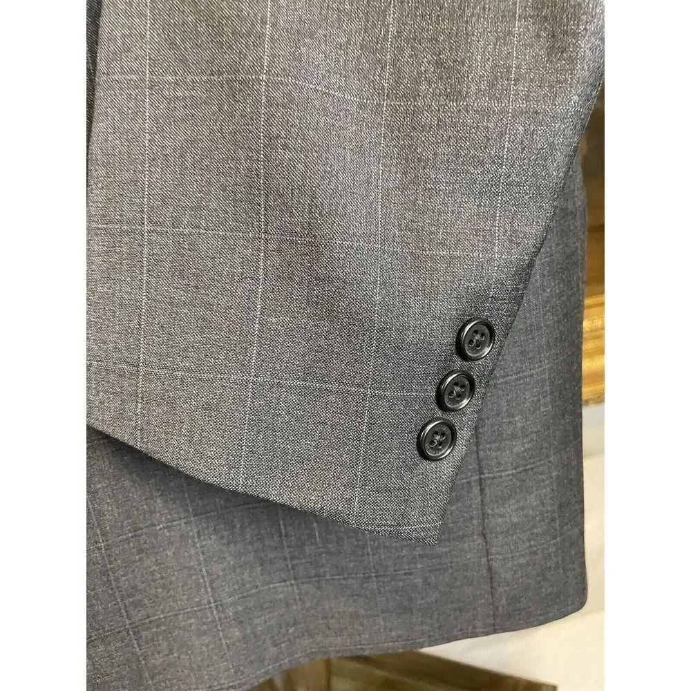 Daniel Cremieux 48R USA MADE‎ Loro Piana Wool Gray Windowpane 3Btn Blazer Jacket